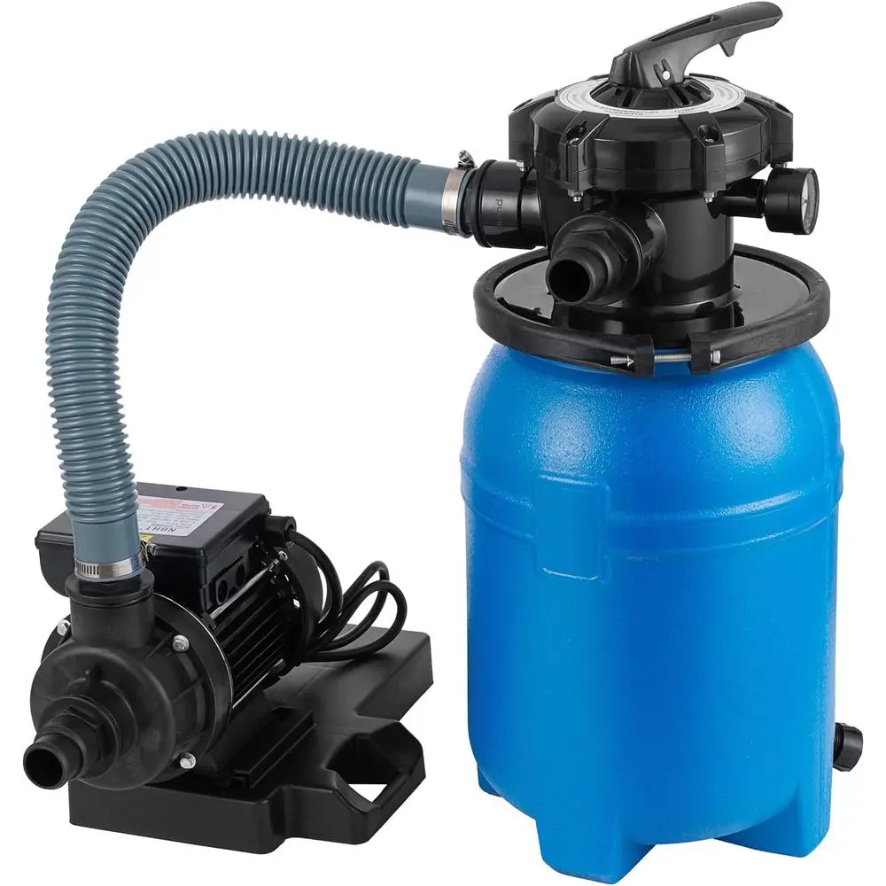 

Система песочного фильтра объемом 10 000 галлонов с насосом мощностью 1/3 л.с. и 6-позиционным многоходовым клапаном, черно-синяя