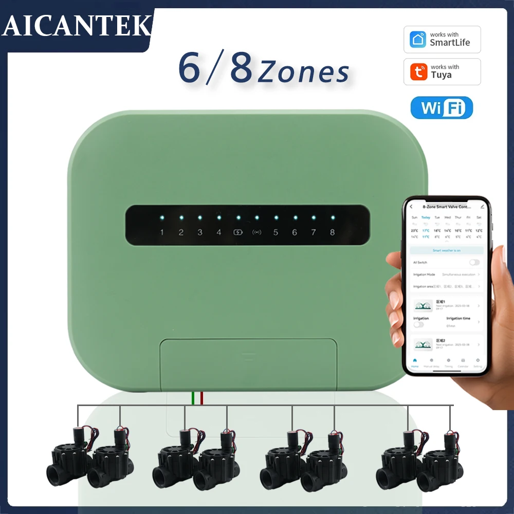 6 Station Wifi Tuya Smart Garden Watering Timer 8 Zones Sprinkler Drip Irrigation Controller Water Valve Works with Smartlife