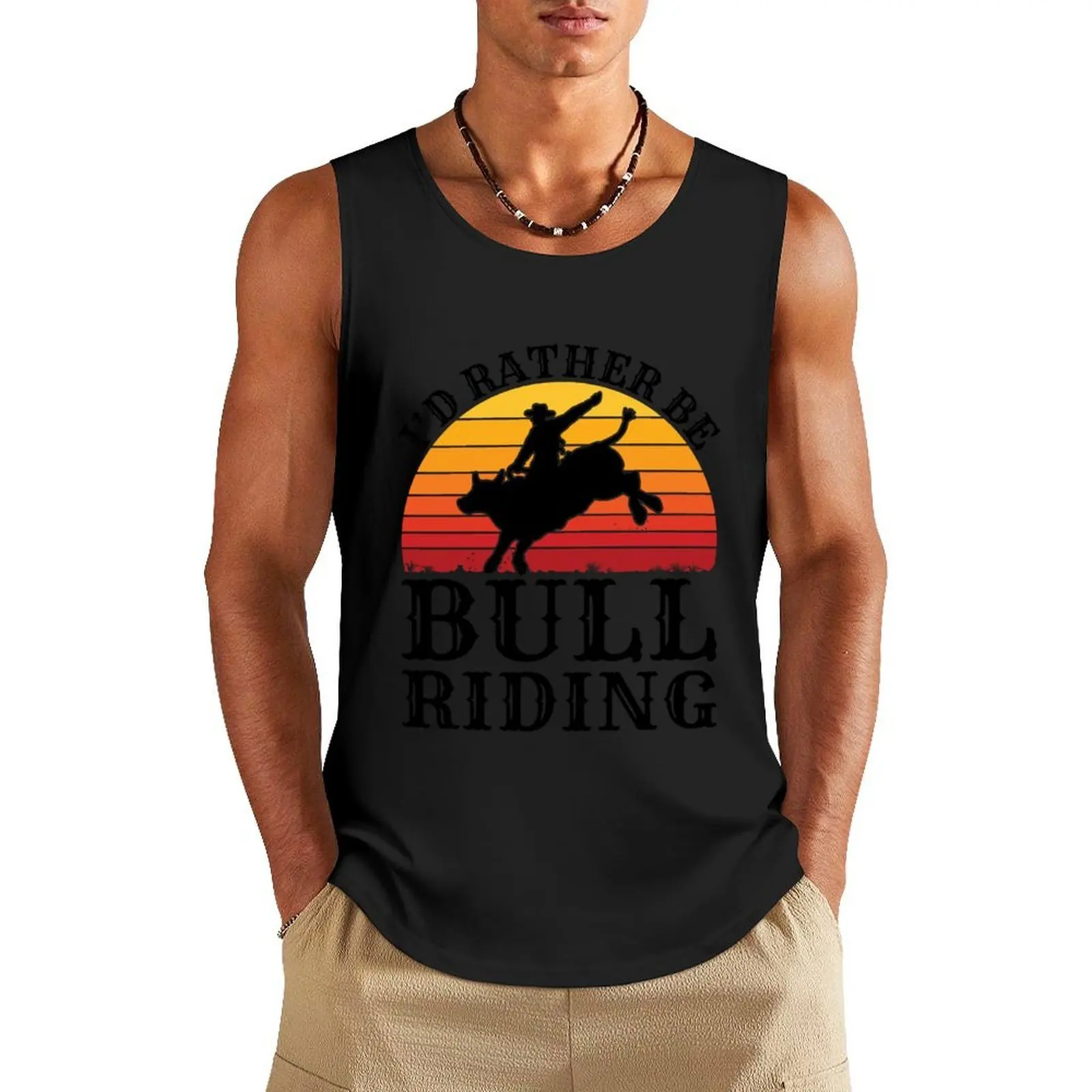 

I'd Rather Be Bull Riding Rodeo Rider Tank Top summer clothes men 2025 gym clothing men man sexycostume Men's gym t-shirt