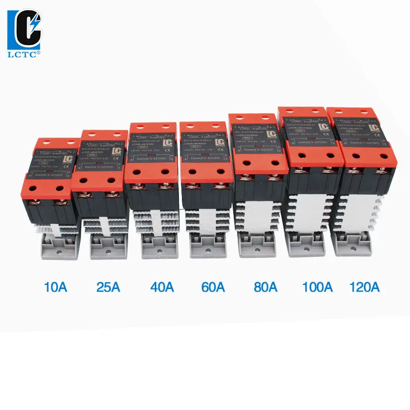 LCTC Solid State Relay SSR DIN Rail Mounted DC To AC AC To AC DC To DC Single Phase With Heat Sink10A 25A 40A 60A 80A 100A 120A