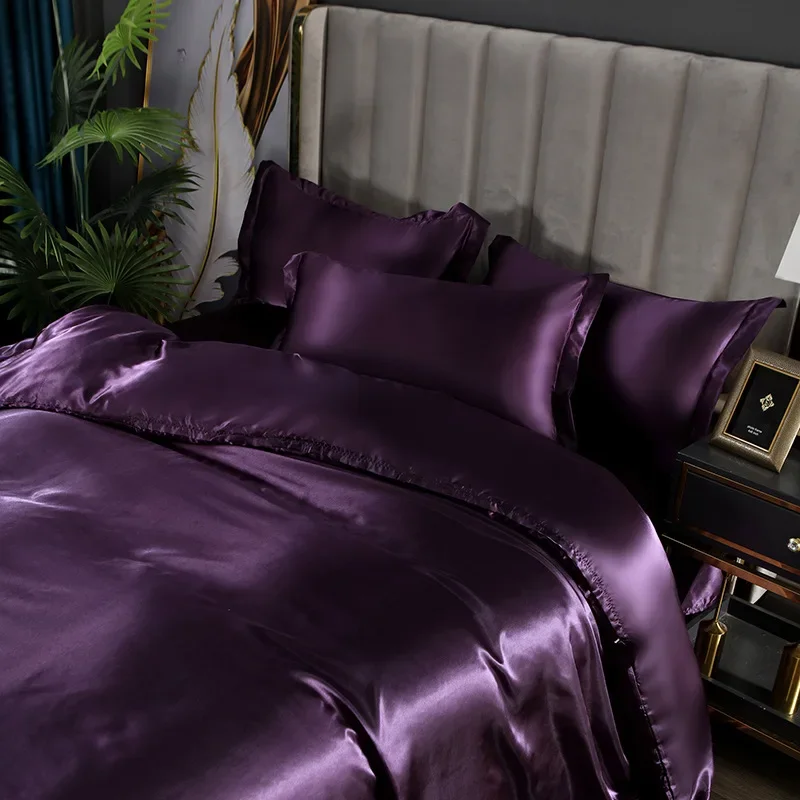 Luxury 3-Piece Satin Duvet Cover Set - Soft Monochromatic Bedding, Comfortable High-End Pillowcase Included, Various Sizes