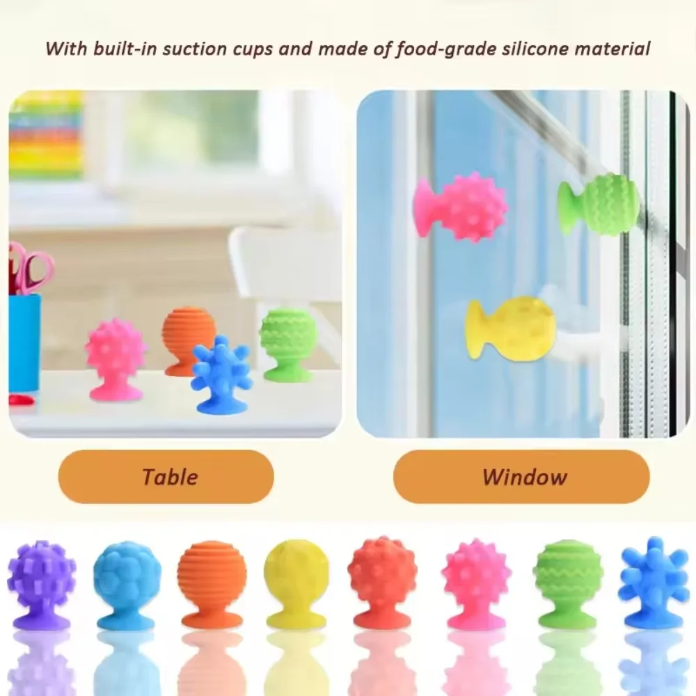 Textured Soft Worry Stone Fidget Silicone Relaxing Children Sensory Stone Creative No Noise Silicone Suction Cup
