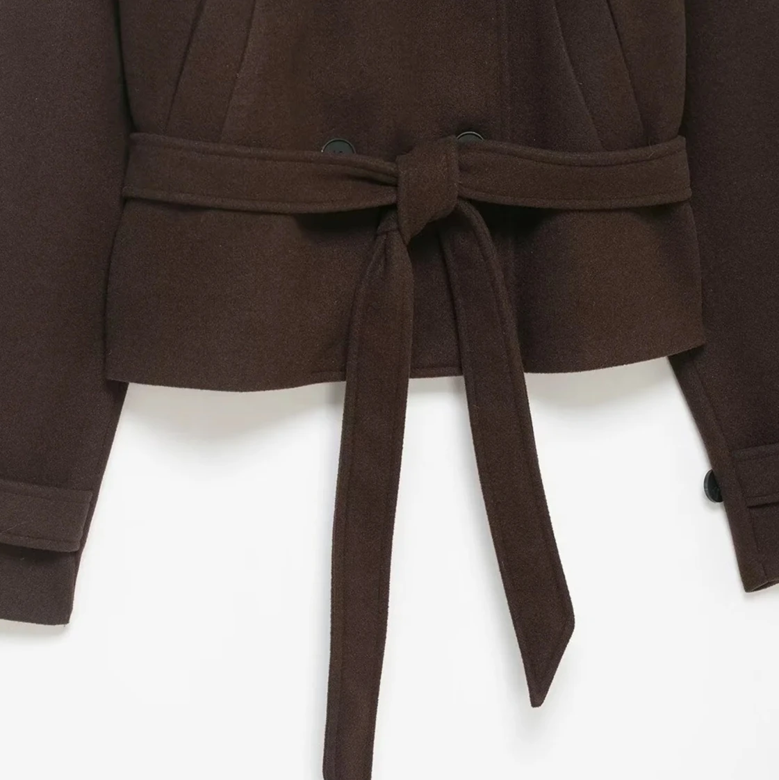Women's Casual Fashion Simple Stand Collar Long Sleeve Double Breasted Short Wool Coat with Belt Warm Elegant Autumn Winter Oute