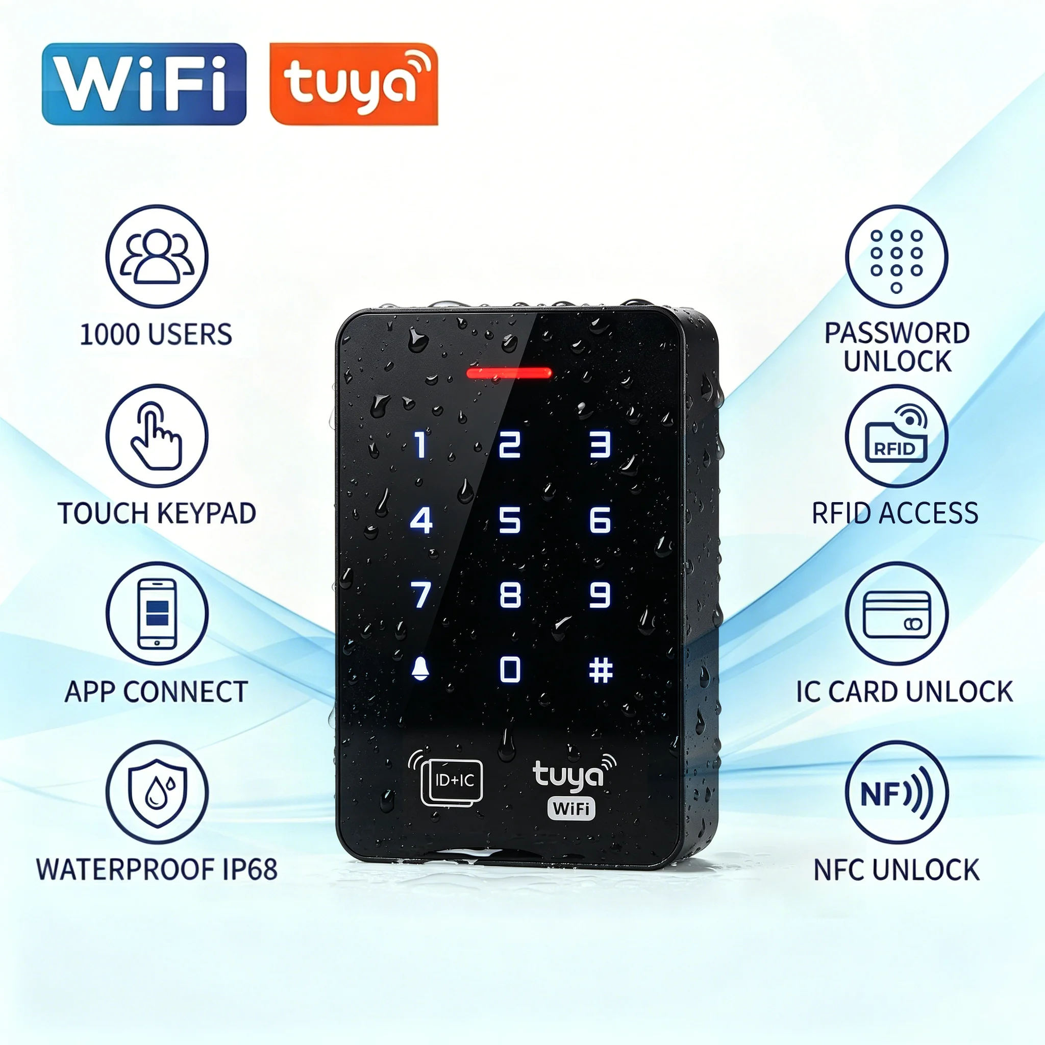 Tuya – clavier d'accès de porte Wifi, carte Ic, mot de passe, déverrouillage à distance Via l'applic