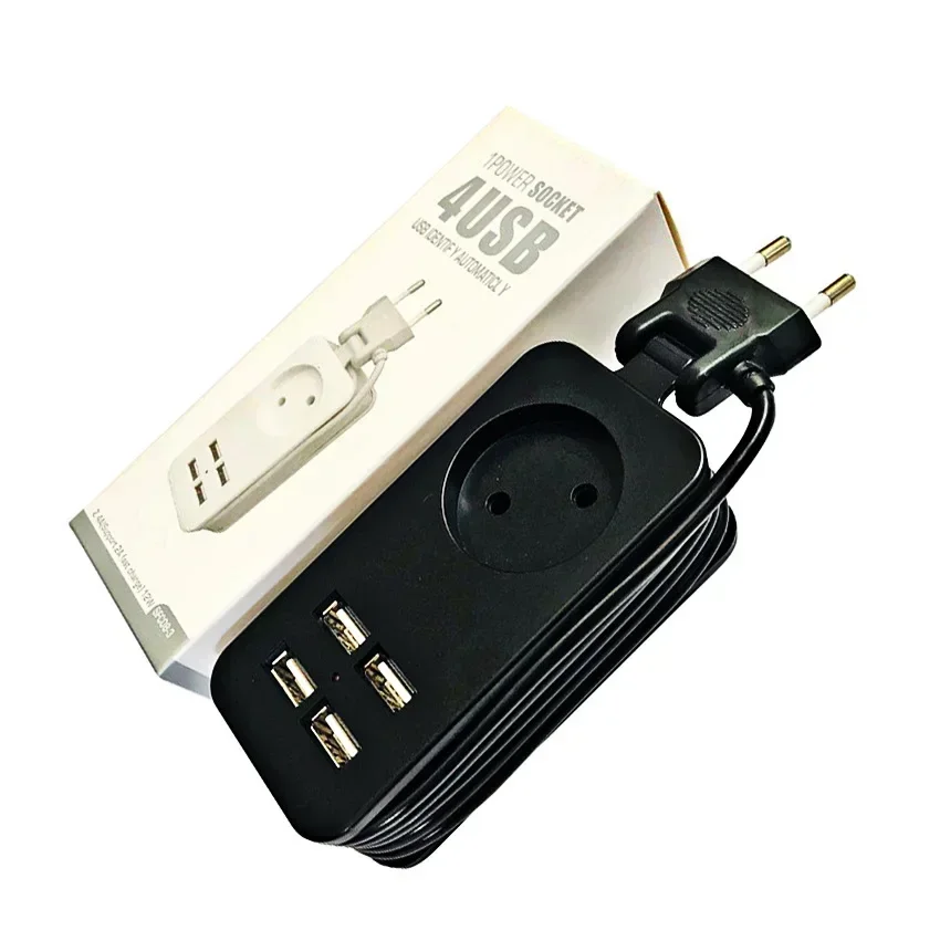 New 1200W EU Plug Power Strip with 4 USB Portable Extension Socket Plug AC Power Travel Adapter USB Smart Phone Charger