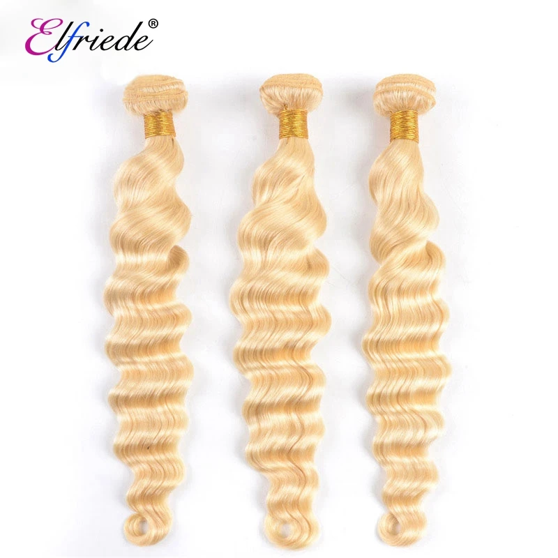 Elfriede #613 Blonde Human Hair Bundles with Frontal 12A Remy Hair Bundles with 13X4 Lace Frontal with Loose Wave 3 Bundles