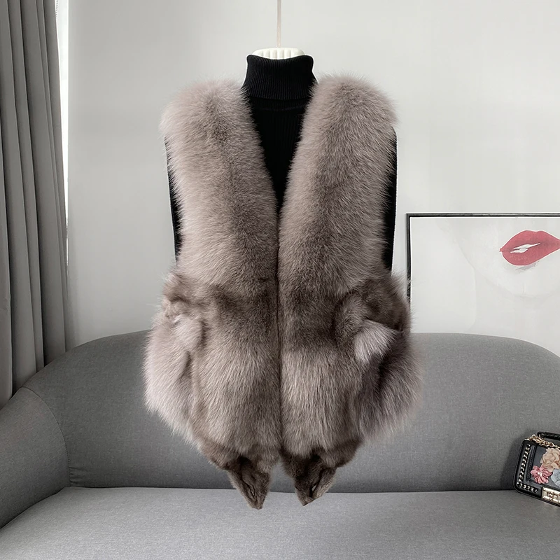 Fox Head Series Full Skin Fox Fur Grass Vest Women's Short Fur Tank Top Real Fur Temperament Coat 2023