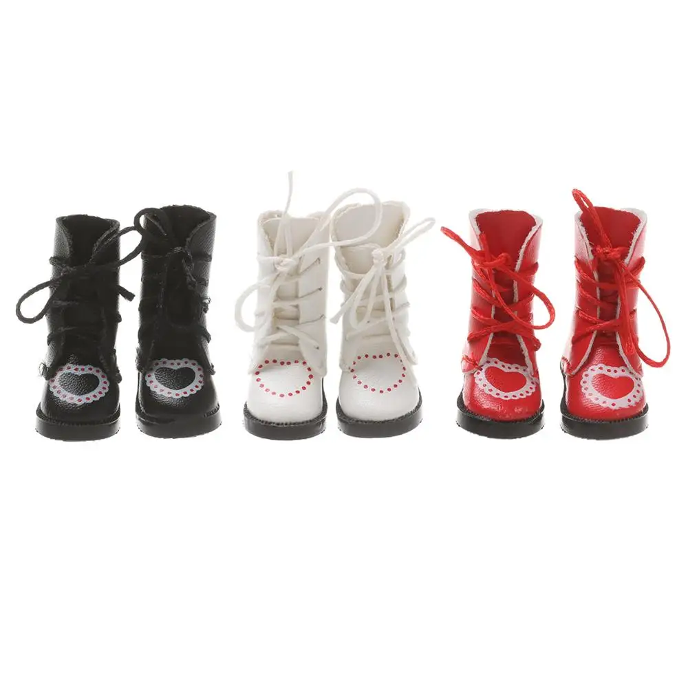 1Pair PU Leather Boots For 1/6 Doll Heart Bandage Mini Shoes Toy Accessories Handmade Children Toys Birthday Gifts