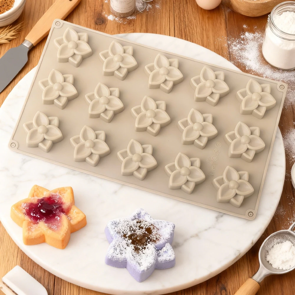 Molde de pastel de Mousse de loto de 15 cavidades, molde de postre de Chocolate en forma de flor, molde para hornear pasteles franceses