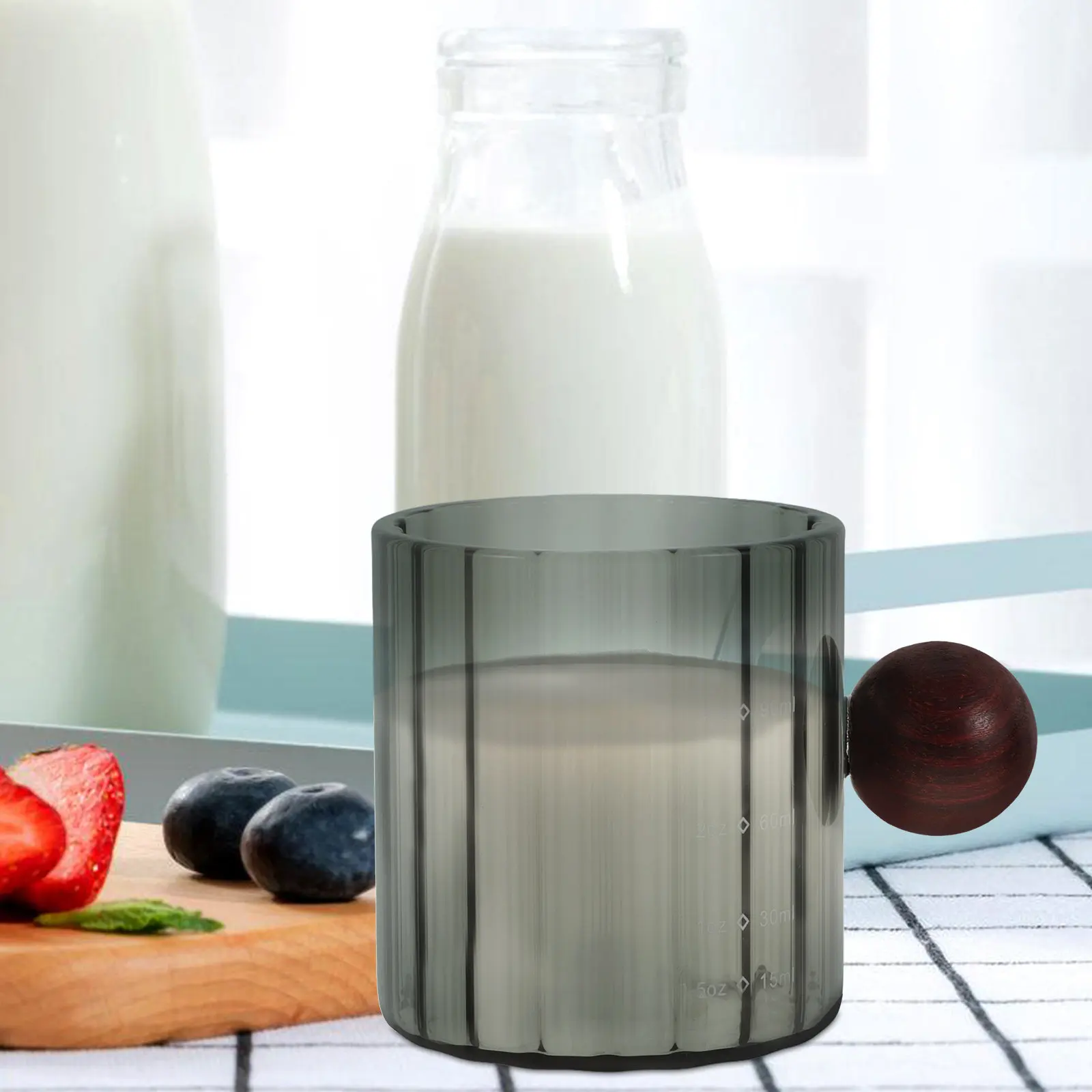 90Ml Glass Milk Cup with Wooden Handle Small Creamer Pitcher for Espresso Frothing Coffee Measuring Baking Butter Chocolate view 4
