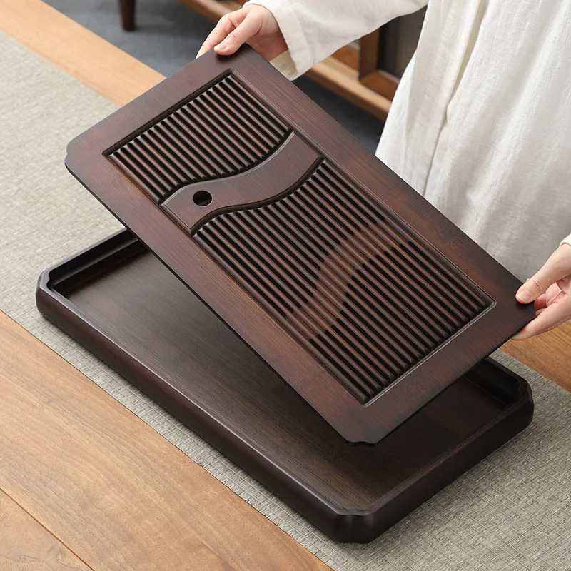 Walnut Color Bamboo Storage Row Dual-purpose Tea Tray Tea Table Kung Fu Tea Accessories Home Gift