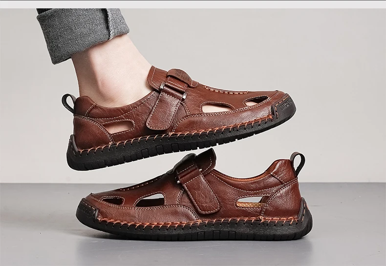 Bestseller Sommer Herren-Sandalen Outdoor Herren-Strandsandalen Handgefertigte Leder-Römersandalen Modische Herren-Wasser-Trekking-Sandalen – Detail 6