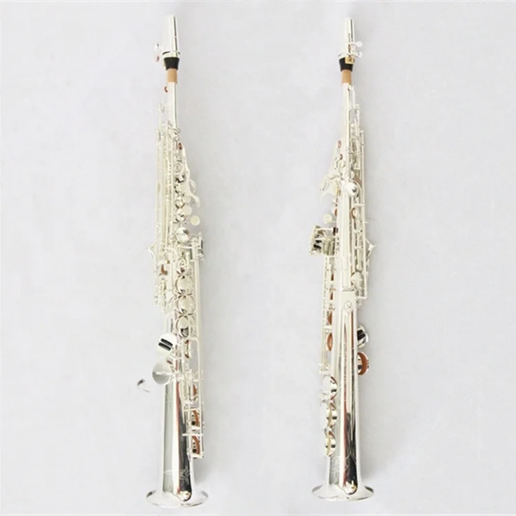 

High Grade B Flat Soprano Saxophone Silver Plated Brass Body Straight Saxophone Soprano