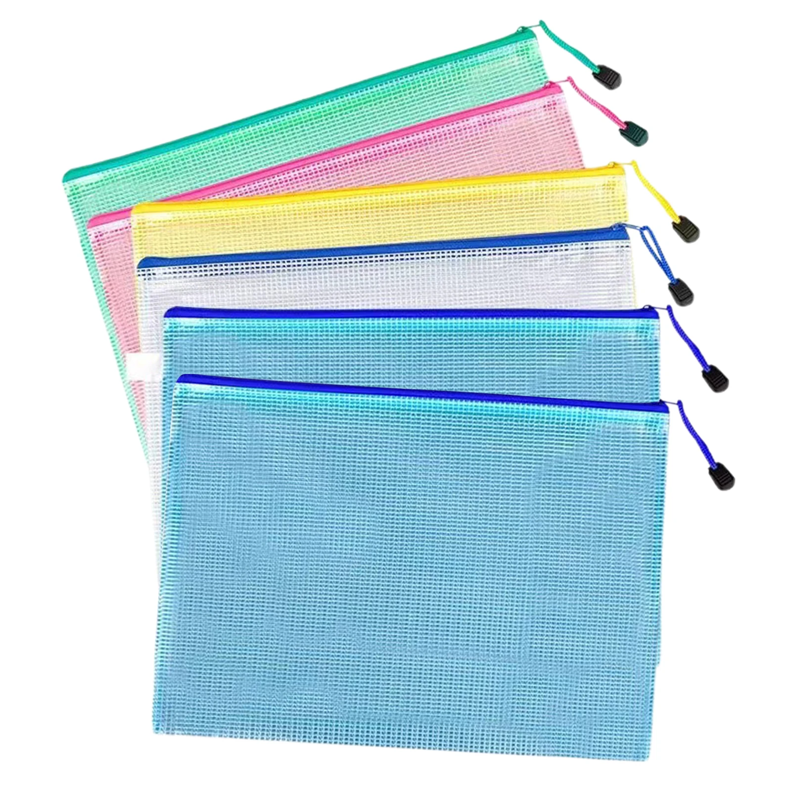 

6pcs Transparent Students File Bags Exams Stationery Large With Zipper Wallets School Mesh Pencil Pouch PVC Office Girls Boys