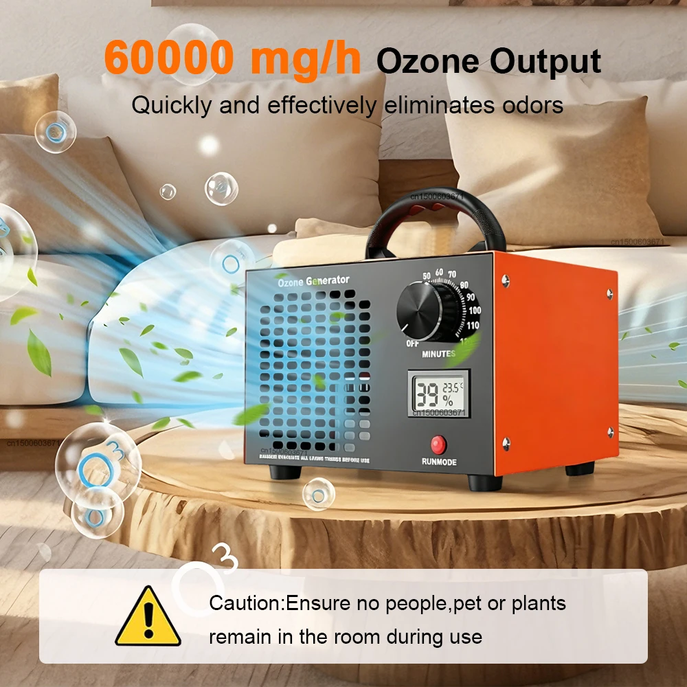 Ozone Generator 60g/h Ozone Air Purifier 120min Timer Remove Odor Formaldehyde Ozone Odor Remover with Temp and Humidity Display