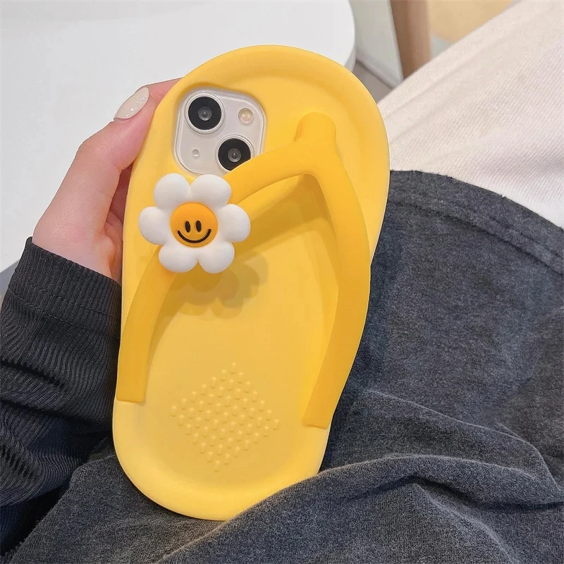 Korea Cute Flower Flip-flops Soft Silicone Phone Case For iPhone 14 13 12 11 Pro Max XR XS X 6 7 8 Plus Protective Back Cover