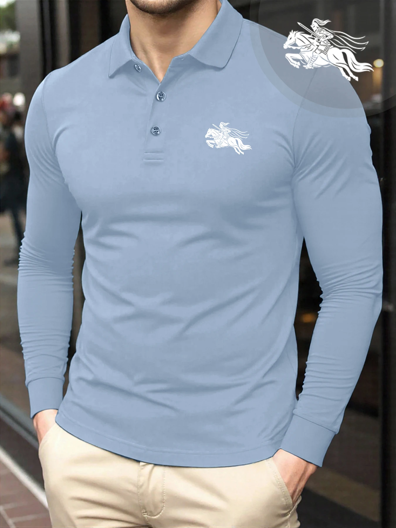 

Soldiers Set Out For Battle Print Fashion Polo Shirt Men Autumn All-Match Long Sleeve Casual T-Shirts Button Comfortable Tops