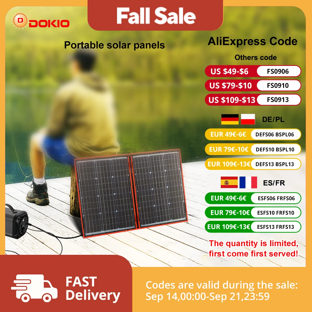 Dokio 18V 100W Flexible Foldable Solar Panel 12V Controller Portable Solar Panel For Camping/Travel/RV