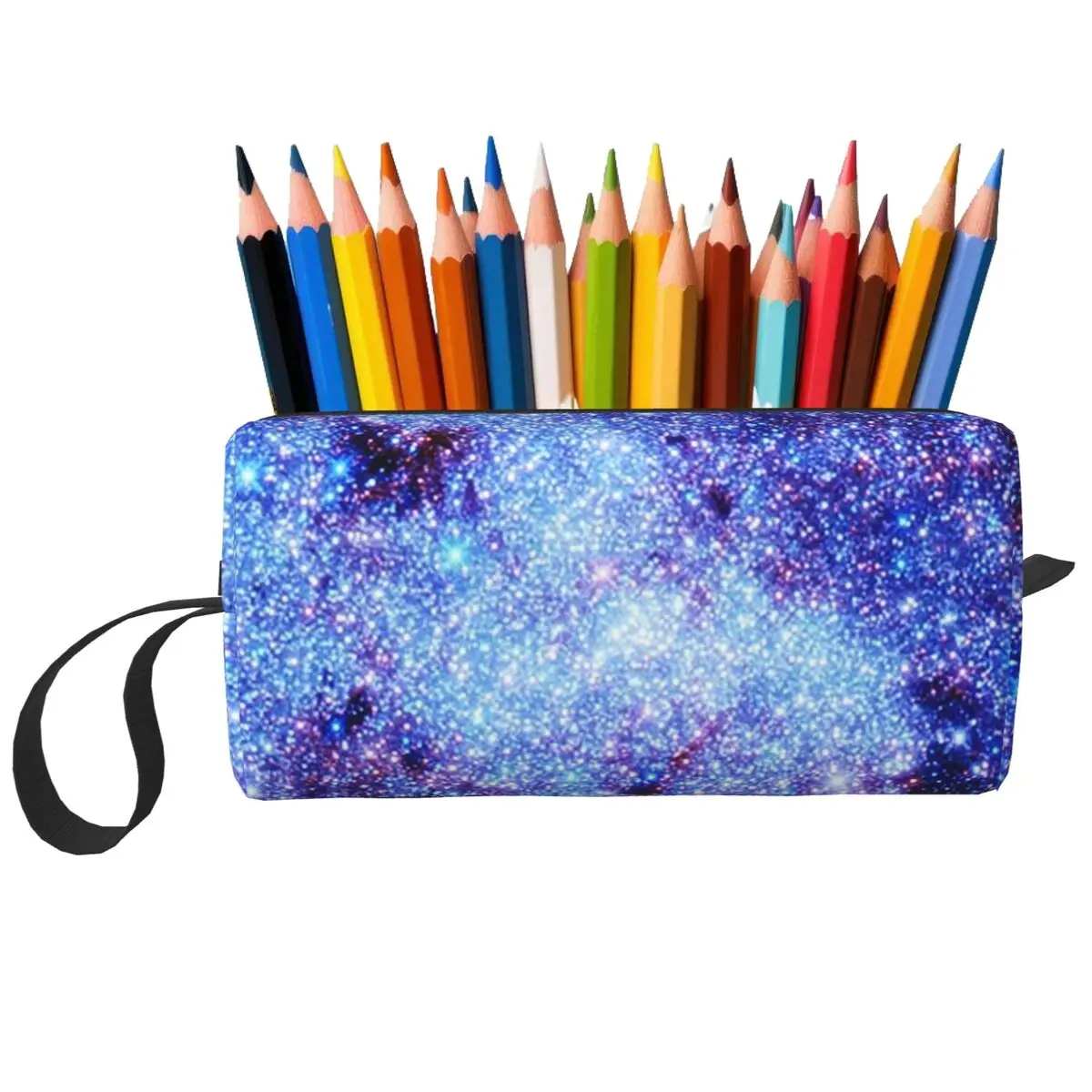 Galaxy Sparkle Stars Periwinkle Blue Pencil Case for Boys Girls Pen Box Pencil Bag Stationery Supplies Women Cosmetic Bag