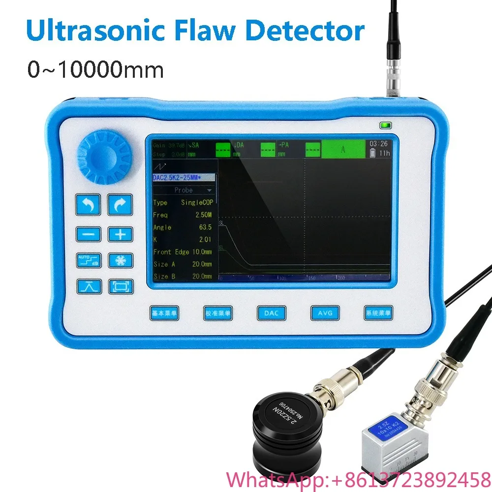 

Portable Digital Ultrasonic Flaw Detector Metal with Straight Probe and Angle Probe 0~10000mm DAC/AVG Metal Defect Detection