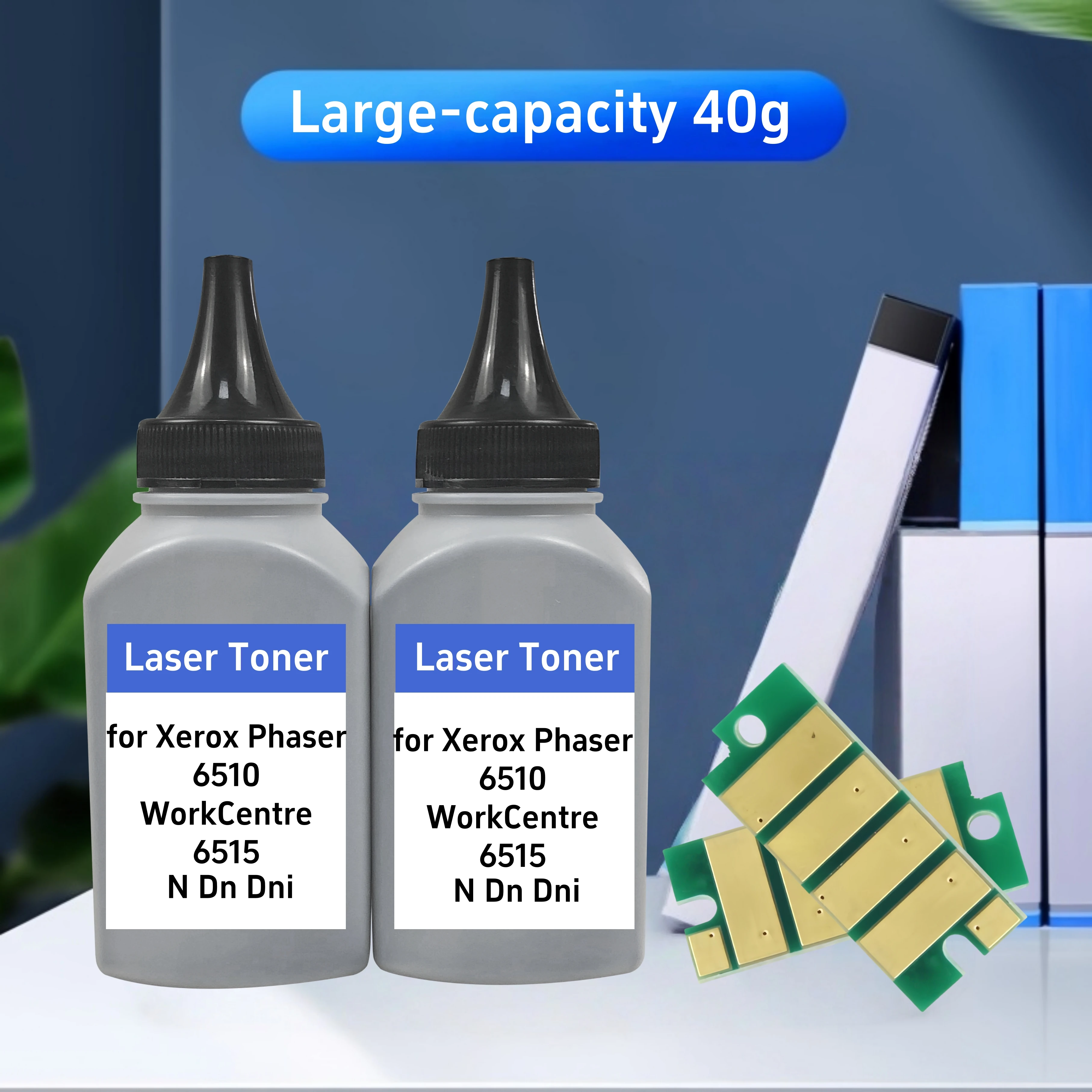 2Pcs Black Toner Cartridge Powder Reset Compatible for Xerox Phaser 6510 WorkCentre 6515 N Dn Dni Large Capacity Toner