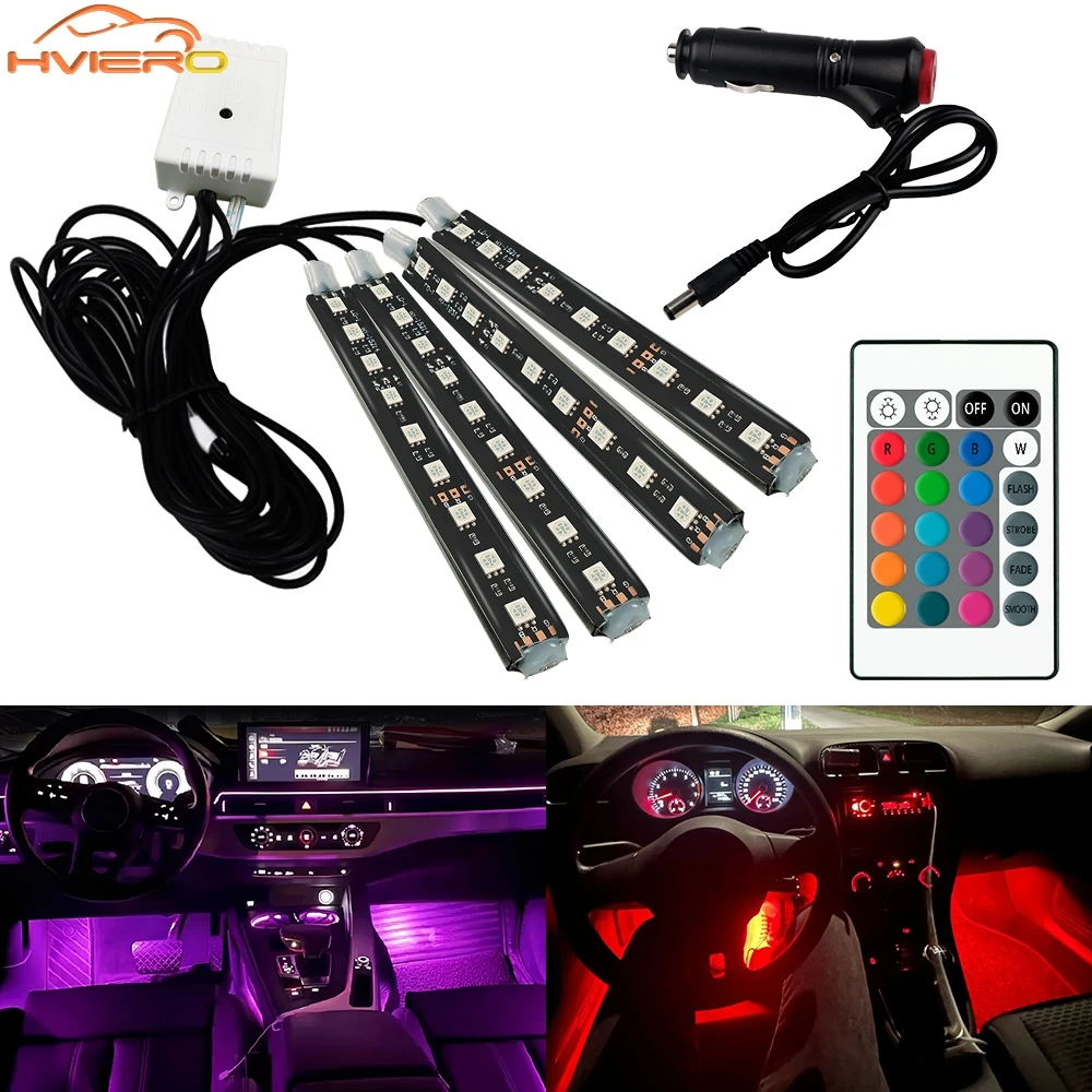 

5050 RGB Led Floor Strip Foot Pit Lights 12V Car Interior Decoration Remote Control Flexible Atmosphere Welcome Lamp Multicolor