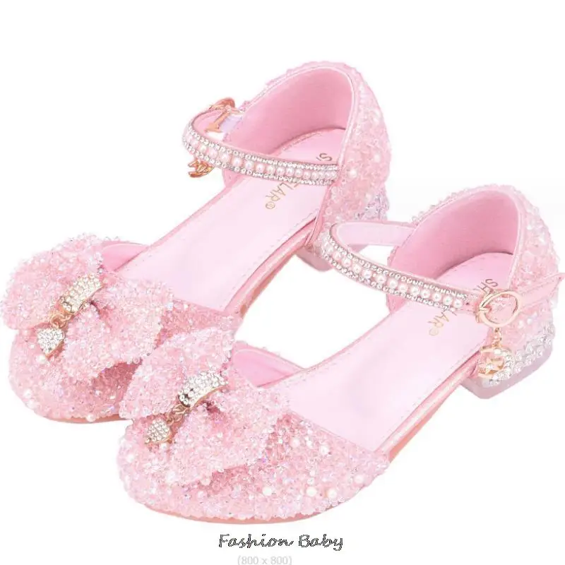 Girl Butterfly Crystal Mary Jane Shoes Bling Princess Sandals for Children Stage Performance Kids Leather Shoes Dance Party Baby