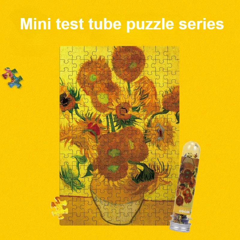 234 Pcs Mini Puzzle Van Gogh's Works Sunflower World Famous Paintings Test Tube Puzzle Paper Toy Pocket Portable Puzzle