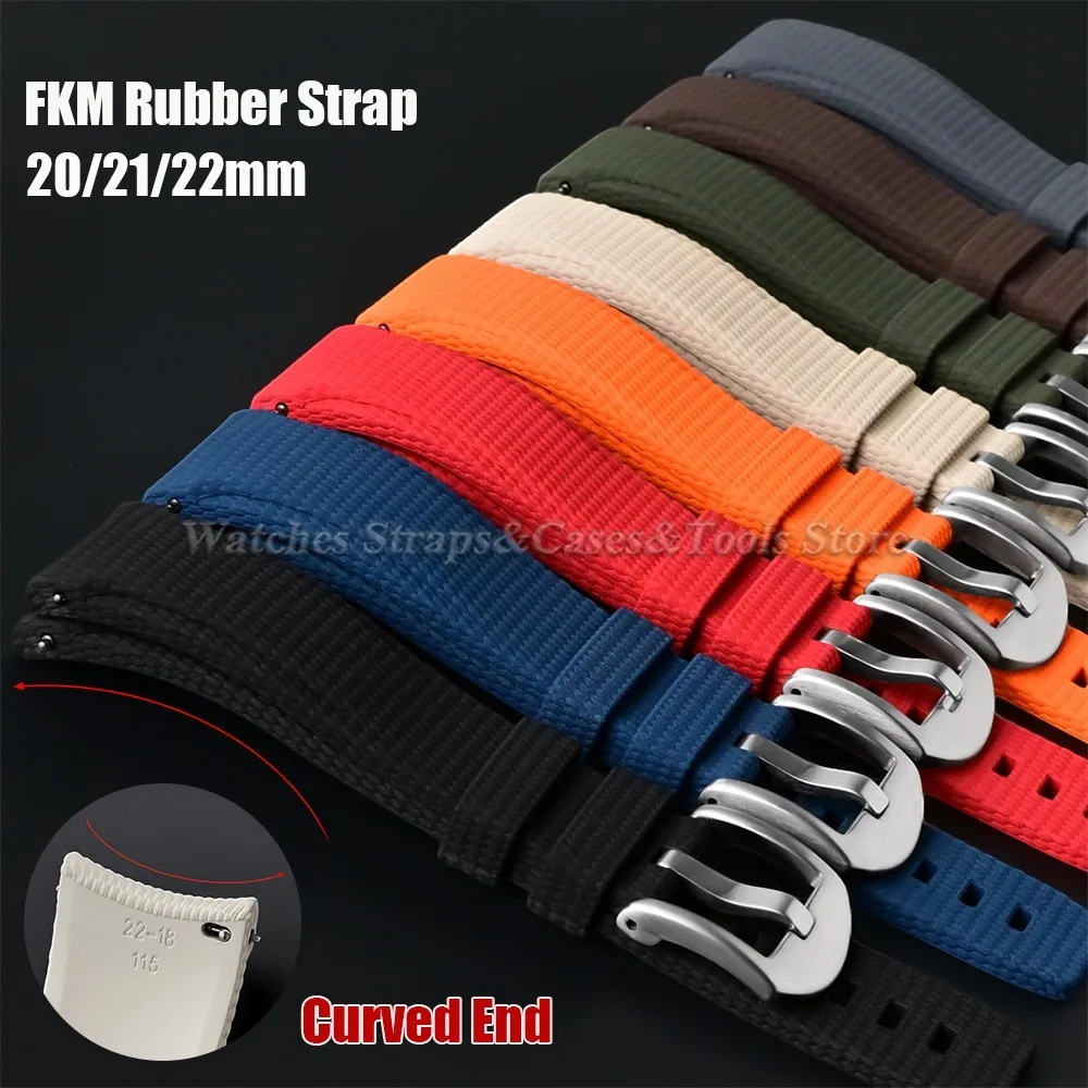 20mm 21mm 22mm Curved End FKM Rubber Watch Band Strap for Omega for Swatch for Seiko for Casio Belt Men's Sport Replace Bracelet