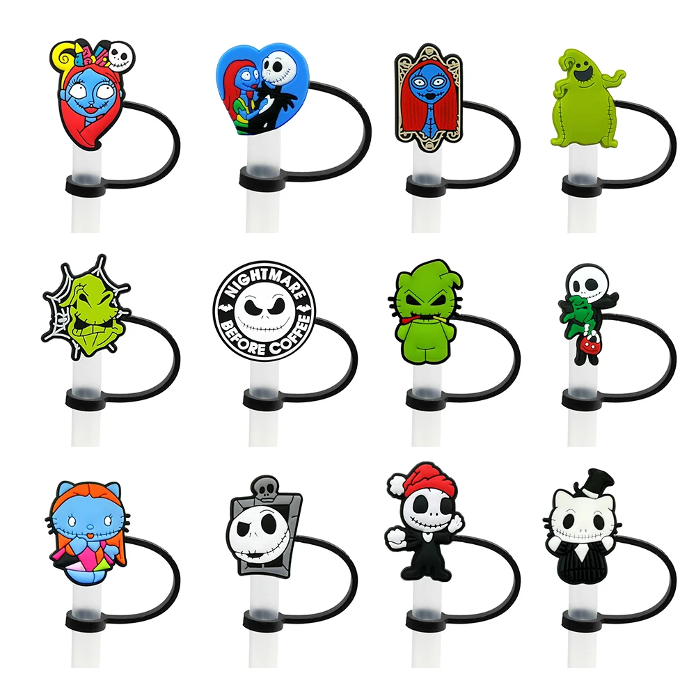 The Nightmare Before Christmas Silicone for 10mm,Straw Caps for Glass Cup,with 30&40Oz Tumbler with Handle Dust-Proof Reusable