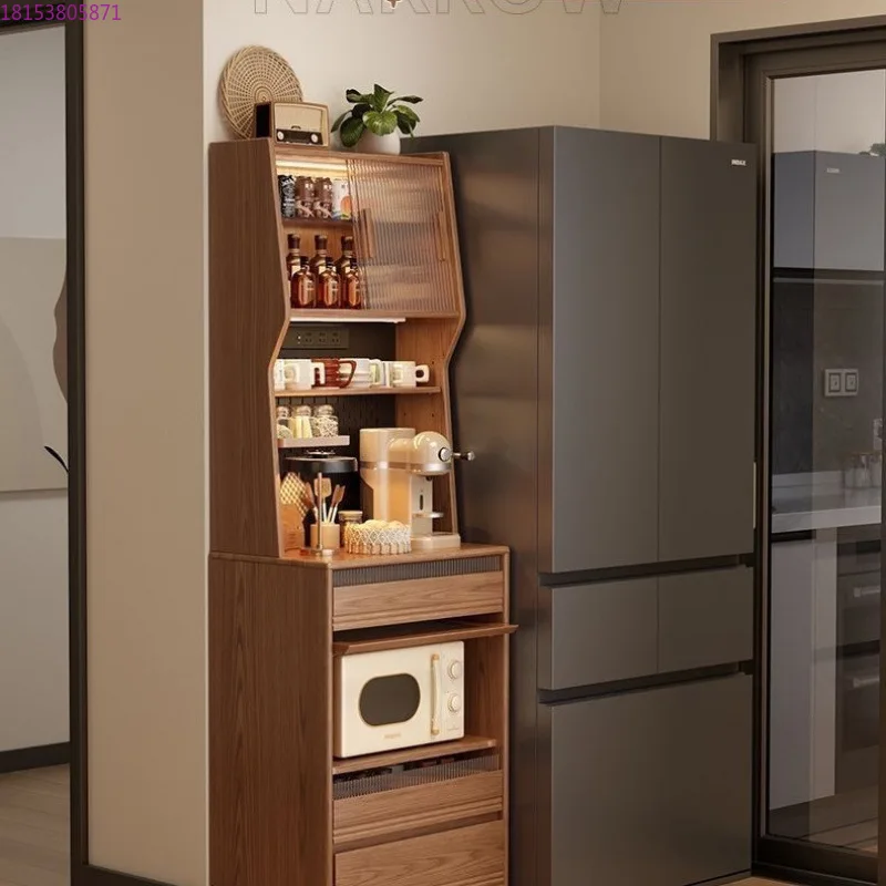 Armário de armazenamento integrado de parede a parede para cozinha lateral de jantar de madeira maciça, armário de despensa de borda estreita