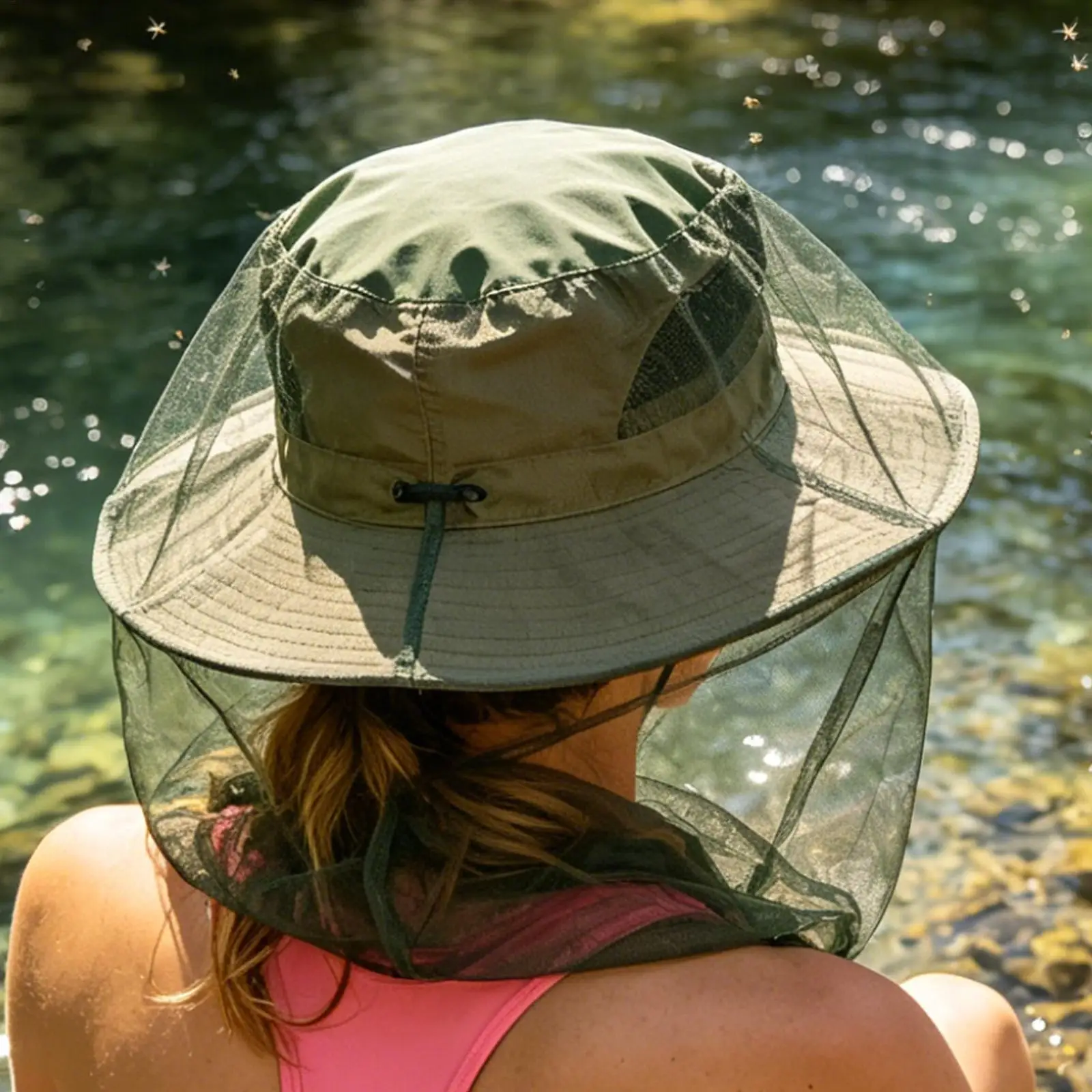 Fly Nets for Head Elastic Rope Fine Mesh Breathable Reusable Face Netting Over Hat for Hiking Fishing Camping Mountain Climbing