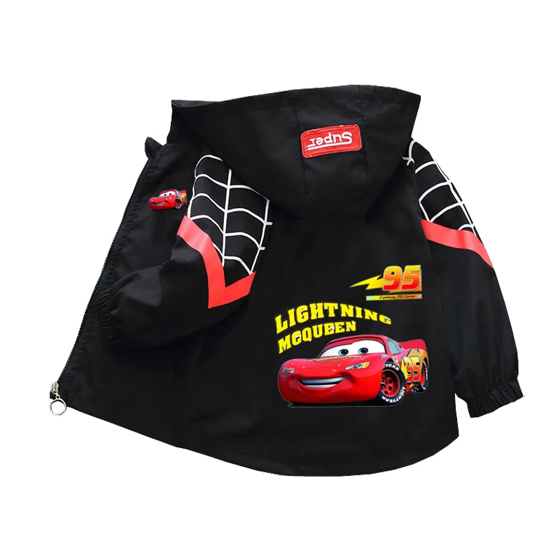 Children's Hooded Coat Boys' Baby Spring Clothes 2024 New Boys Cartoon Cars Handsome Charge Jacket