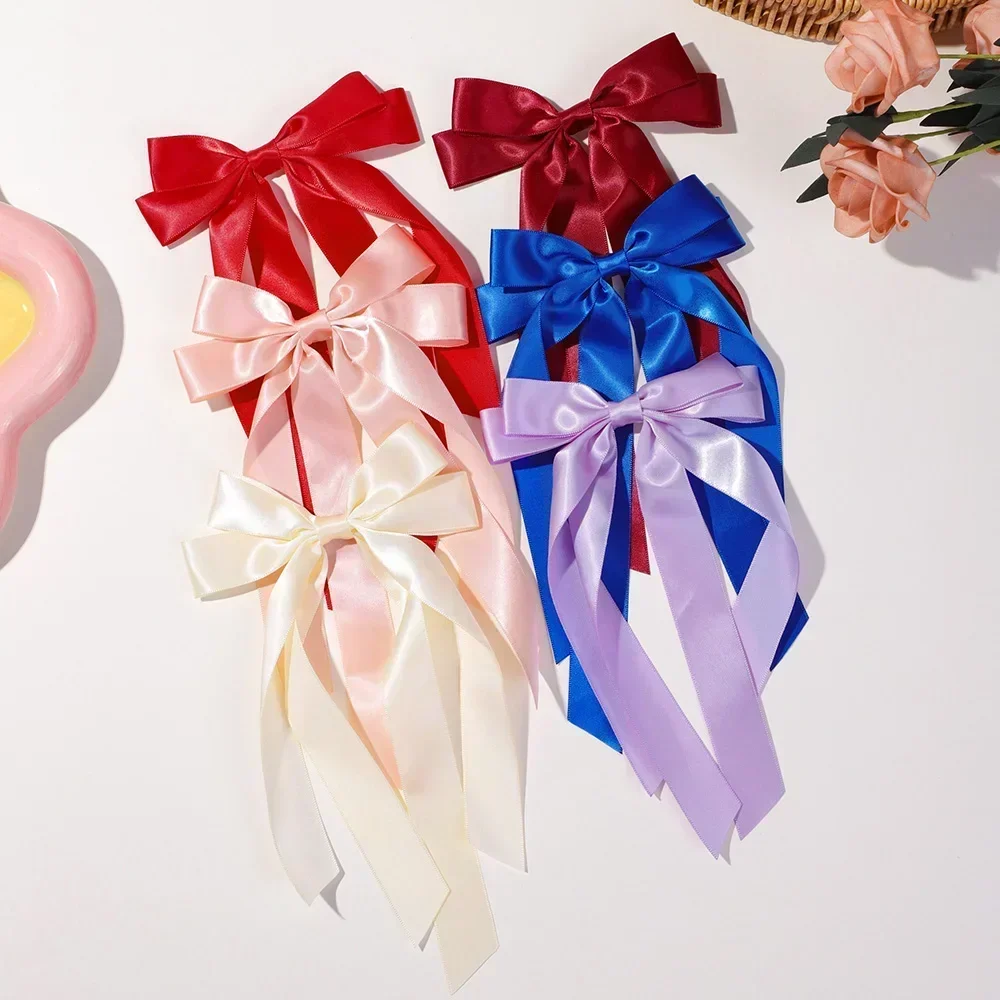 2Pcs/Set Elegant Bowknot Ribbon Long Tassel Hair Clip for Women Fashion Hair Clip Ponytail Clip Party Headwear Hair Accessories