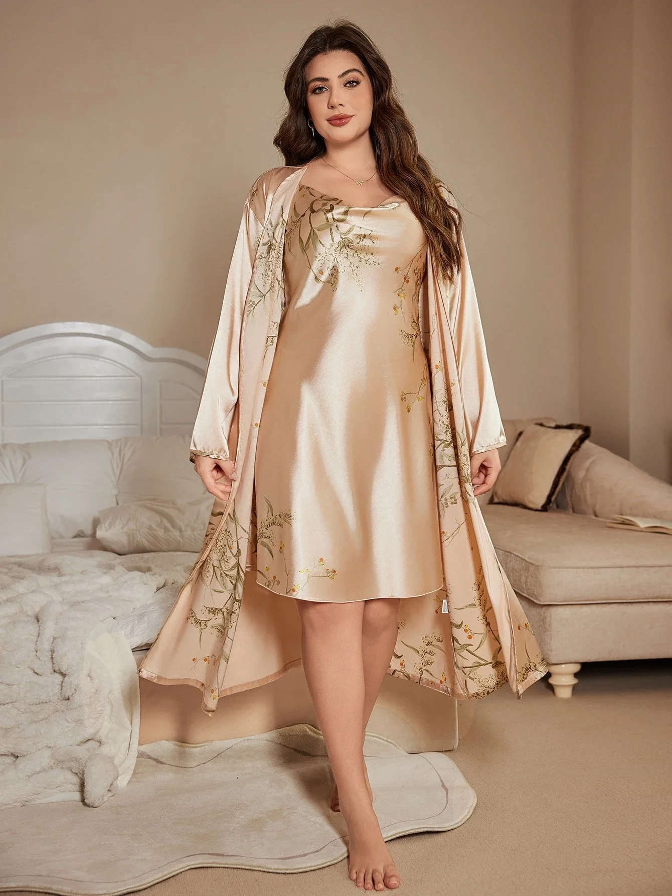 

2 Piece Plus Size Women's Pajamas Set Stylish Sexy Cherry Print Pajamas