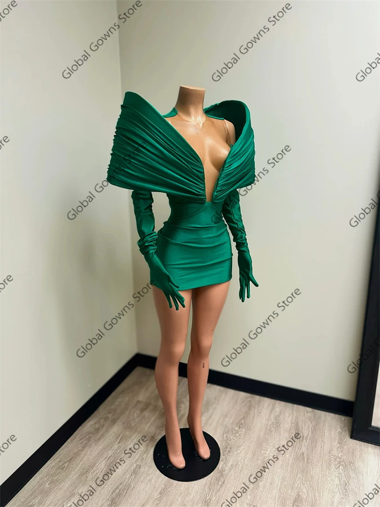 Green 2024 Short Prom Gown For Black Girls With Two Gloves Off Shoulder Birthday Party Cocktail Dresses Robe De Bal Customized