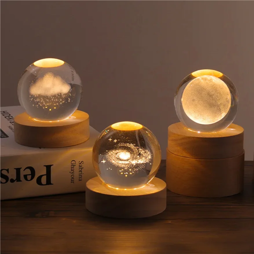 

Aesthetic Moon Crystal Sphere Creative Clear Glass Galaxy Globe Night Light Crystal Ball Lamp Desktop Decoration Home Ornament