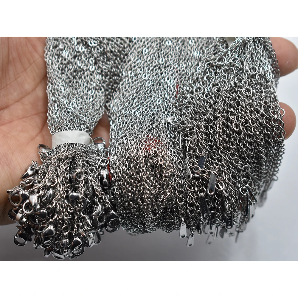 

Wholesale 100pcs/lot 1.5mm 40+5cm stainless steel Necklace Rope stainless steel necklaces cuban Link chains women jewelries