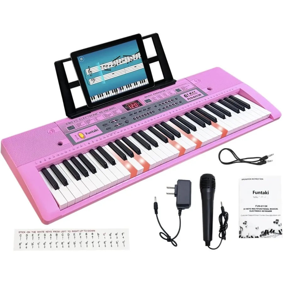 

61 Key Electronic Keyboard Piano with Lighted Up Keys for Music Learning and Practice Portable Digital Synthesizer Keyboard wit