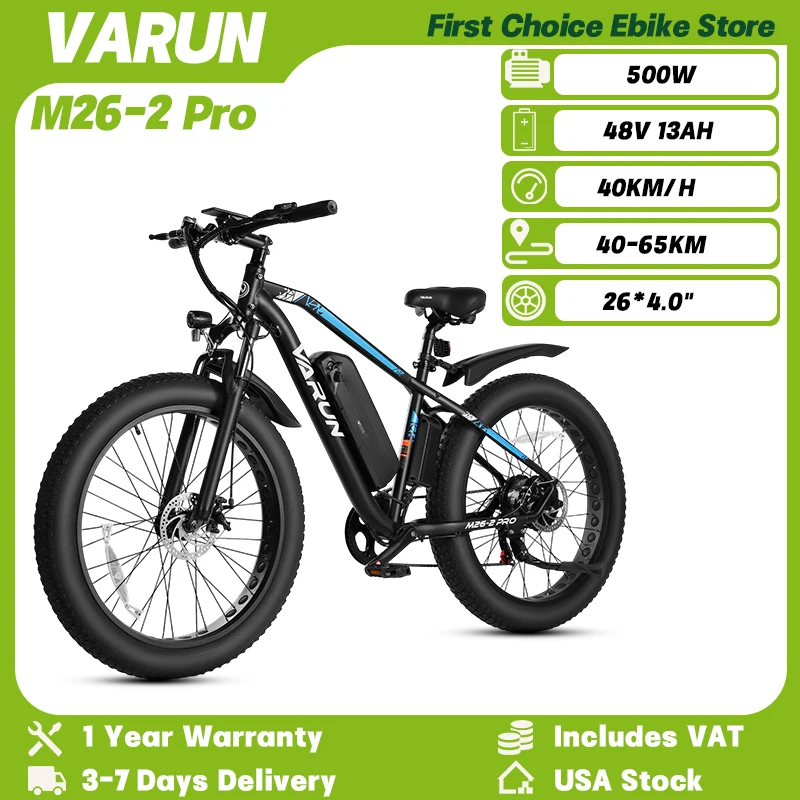 

VARUN M26-2Pro горный электровелосипед для взрослых, двигатель 500 Вт, 48 В, 13 Ач, аккумулятор, внедорожный электрический велосипед, 26*4,0 дюйма, городской электрический велосипед с толстыми шинами