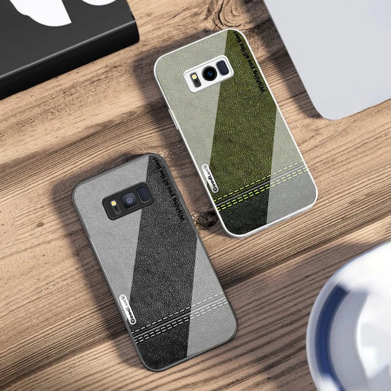 Yellow green stitching For Samsung S25 S25 Edge S25Ultra S8 9 S10 20 U ltra S21 Pro 22 Plus S23 FE S24 Ultra Glass Phone Case