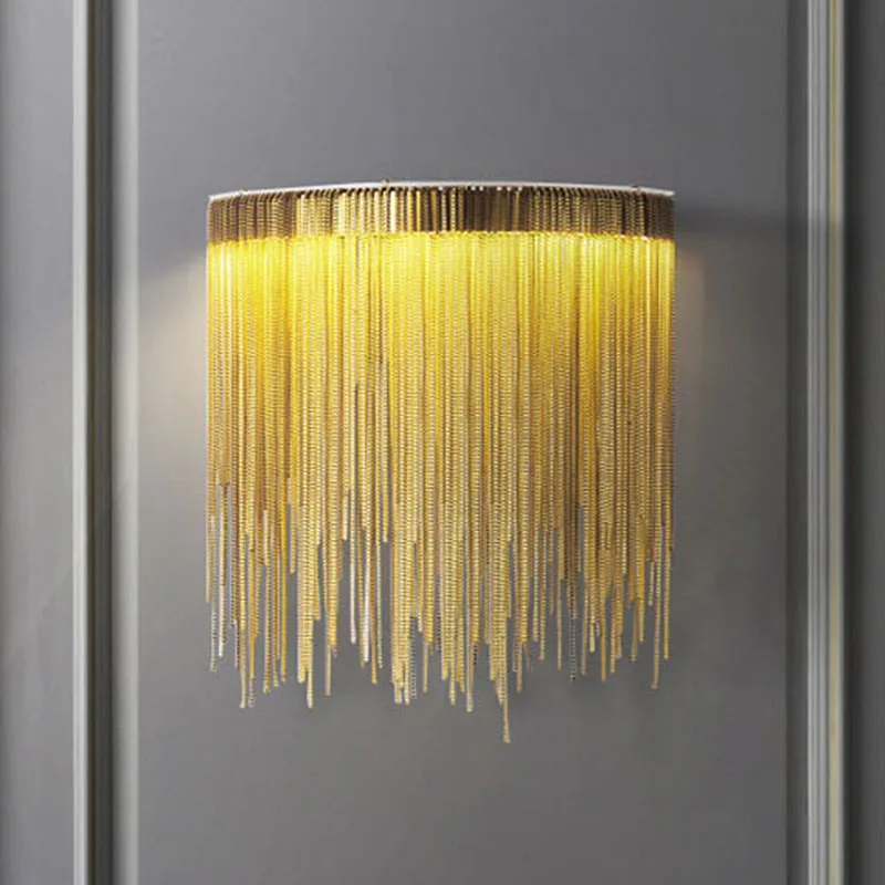 Modern Light Luxury Italian Tassel Chain Wall Lamp Living Room Tv Background Bedroom Bedside Aisle Trendy Lighting
