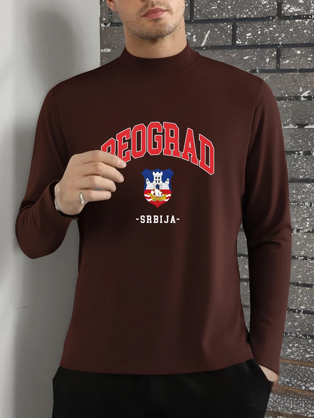 

Beograd Srbija Local Prints T-Shirts Men'S Winter Fleece Tops Warm Half Turtleneck Slim Fit Bottoming Shirt Basic Mens Clothes