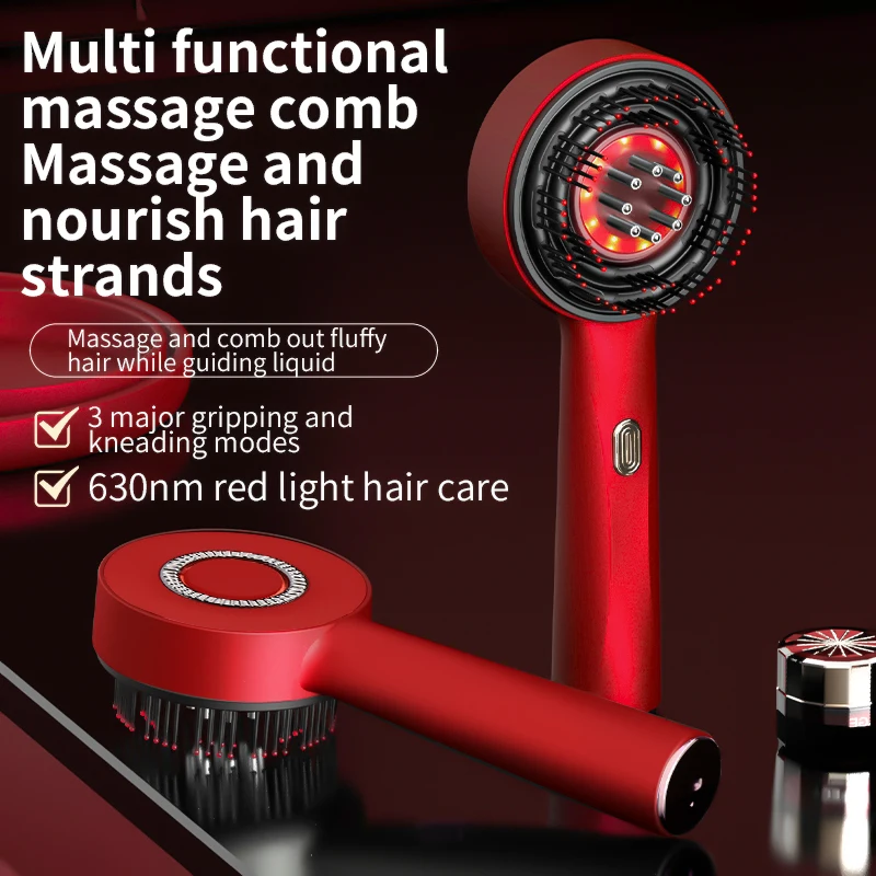 Scalp Massage Comb Red Light 3 Modes Rechargeable Hair Care Comb with Liquid Applicator 72 Round Teeth for Scalp Relaxation
