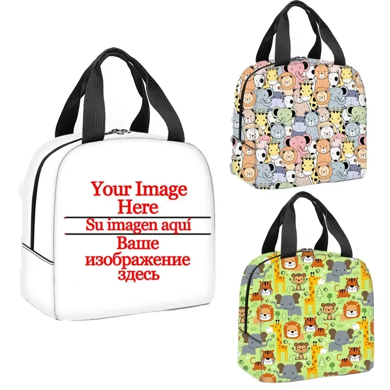 Custom Logo Cooler Lunch Bag Pattern Print Girls Portable Thermal Food Picnic Bags for School Kids Boys Box Tote