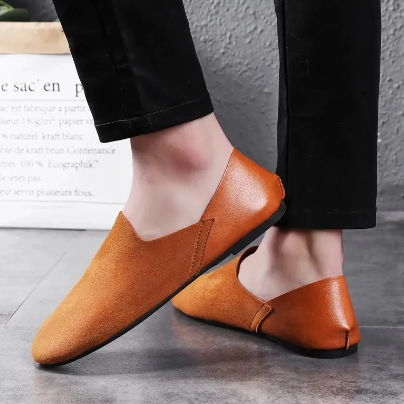 Men Shoes Comfortable Solid Colour Shallow Mouth Slip on Loafers Round Head Lightweight Non-slip Casual Flats Zapatillas Hombre