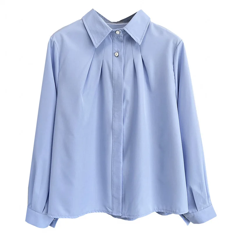 Camicette taglie forti primavera 2025 Nuova camicia a maniche lunghe antirughe semplice da 100 kg Top casual da donna 6607