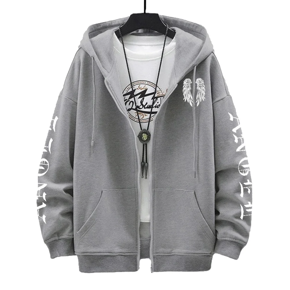 Angel Wings Personality Pattern Female And Man Zip Hoodies Harajuku Fleece Hooded Fashion Casual Pullovers Hip Hop Loose men Top