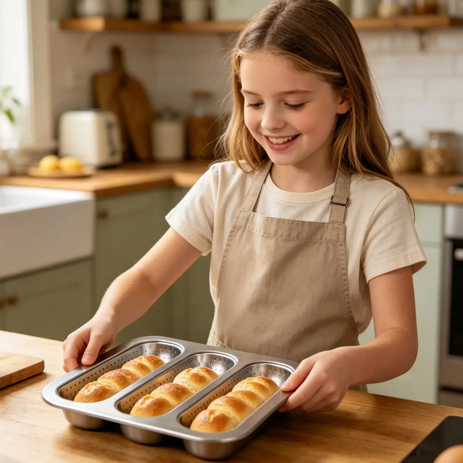 French Bread Baking Pan 3-Cavity Non-Stick Perforated Baking Mold 2 Pieces Baguette Tray For Home Kitchen Outdoor Cooking Daily