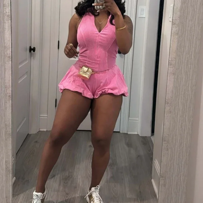 

Женские комбинезоны, цельный сексуальный комбинезон без рукавов, короткие штаны, комбинезон с высокой талией, облегающий уличный комбинезон Y2k, элегантный 20л.